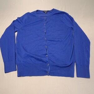 Lands' End Cardigan Sweater Womens M 10-12 Blue Button Front Cotton Blend Knit